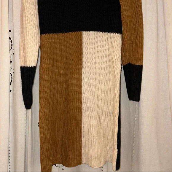 Venus Colorblock Sweater Dress in Black, Cream &  Brown Size Medium - Picture 5 of 11